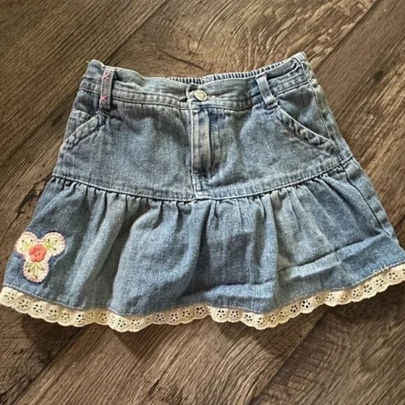 SET Baby Girl's Denim Skirt Size 18- 24 Months Floral Embroidered Blue Black - Picture 5 of 13